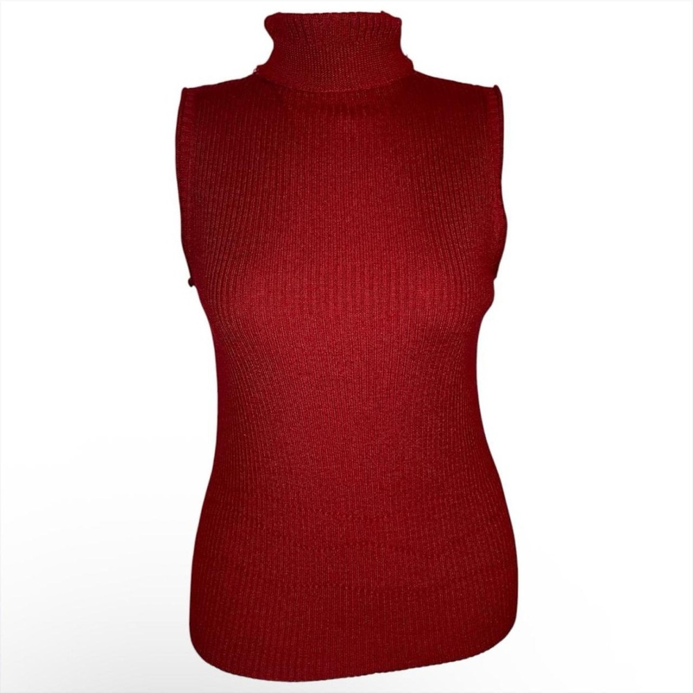 Vintage Bob Mackie red ribbed turtleneck wool sweater vest